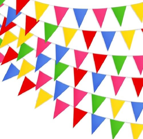 Kellegour Bandierine Triangolari Colorate 50m,Colorate Bandiera di Pennant,Multicolore Bandierine,Bandierine della Decorazione Triangolare per Compleanni,Matrimoni,Decorazioni per Feste