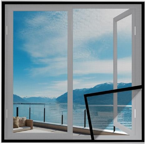 Zanzariera Finestra 50x70cm Negro Zanzariere Lavabile e riutilizzabile per Porta Finestra Balcone Soggiorno