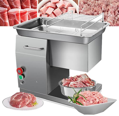 Cortadora de carne de 750 W, cortadora eléctrica de alimentos para fiambres, cortadora de carne fresca de 551 lb/h (rebanadas, seda, bloques), cuchilla de 3,5 mm, cortadora de alimentos, color plate