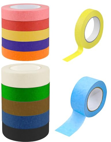 12 Ruban de Masquage Peinture, 15 MM x 13 M, 25MM x 13M Ruban de Masquage Ruban Adhésif, Ruban Coloré, Washi Tape Set pour Peintre pour le Bricolage, le Matériel D'art Amusant, Travaux de Peinture