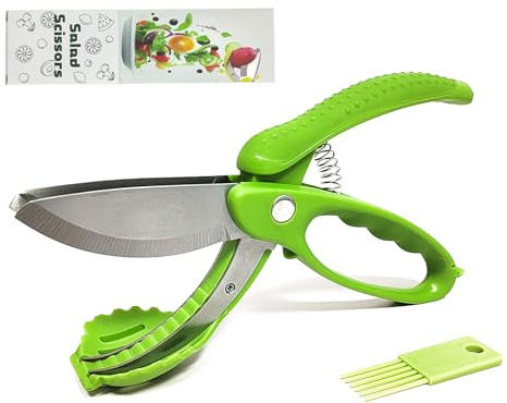 SHUNCHG Forbici per Insalata, Taglia Insalata con Doppie Lame, Forbici da Cucina in Acciaio Inossidabile, Tritatutto per Verdure per Mescolare e Tritare Nella Ciotola,Verde