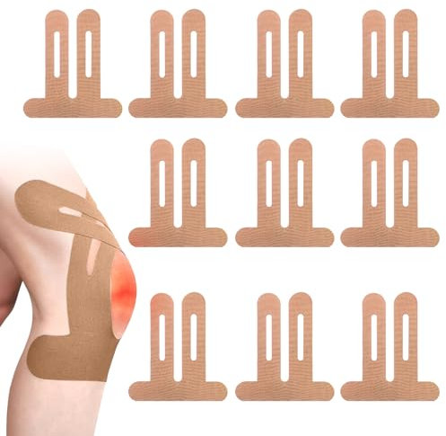 LUMOOM Lot de 10 bandes de kinésiologie pré-découpées pour genou, élastiques pour douleurs au genou, imperméables et pré-découpées, pour le sport, couleur de la peau