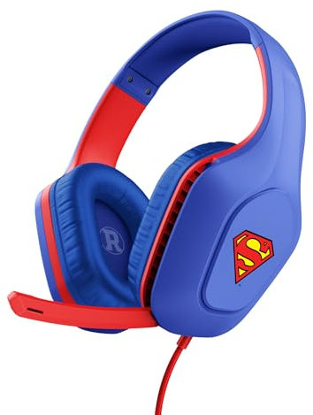 GXTrust 415SM Zirox Cascos Gaming Licencia Superman para PC Xbox PS4 PS5 Switch Mobile, Drivers de 50 mm, Conexión 3.5 mm, Micrófono Plegable, Auriculares Ligeros con Cable 1.2m Over-Ear, Azul
