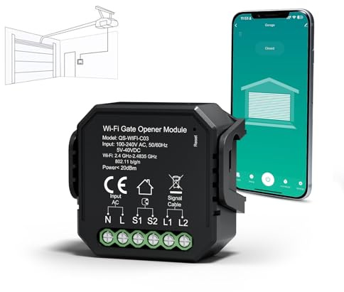 Yomogi Apriporta Garage Wi-Fi, Modulo Interruttore Intelligente per Porta del Garage, Controllo Vocale e Programmazione, Compatibile con Alexa e Google Assistant/Smart Life, Installazione Facile