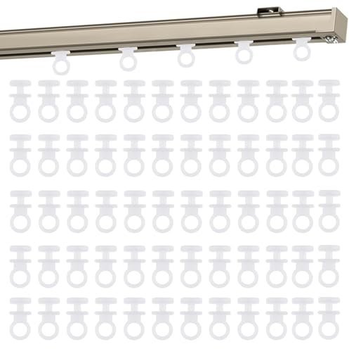 60PCS Curtain Gliders, Rail Gliders, Hooks Plastic for Durable Rust-Free Rollers, Multi-Use White Plastic Curtain Track Gliders, for Window Door Shower Bathroom Caravan