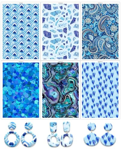 BAOFALI 12 Sheets Blue Theme Transfer Paper for Polymer Clay, 6 Designs 5.82X3.93 inch Transfer Sheets Polymer Clay, Print Polymer Clay Transfer Paper for DIY Art Jewelry Earrings Making