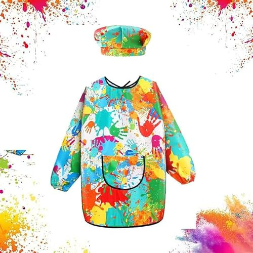 Ayucanpeng Tablier de peinture pour enfant,de 7 à 12 ans avec grandes poches, Blouse de peinture pour enfant,Pour l'école et l'art artistique,Cuisine et Manger