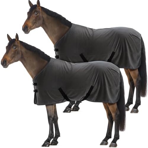 Shinylin 2 Pack 72.8 Inch Fleece Horse Cooler Blankets Cooling and Quick-Dry Horse Cooler Sheet with Double Side Anti-Pilling Breathable Fleece Moisture-Wicking Winter Blanket with Adjustable Buckle