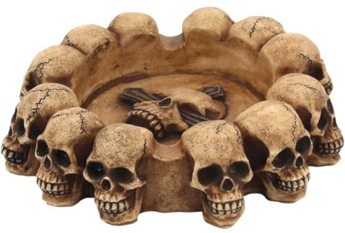 Vobumix Cenicero Gótico con Forma De Calavera Y Diseño De Cruz, Bandeja para Cigarros, Bandeja Decorativa De Escritorio, Adorno para Decoración del Hogar Y Oficina.
