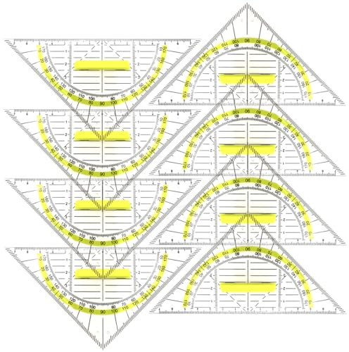 YSYONBOE Triangel linjal gradskiva med avtagbart handtag 16 cm, 8 st multifunktionellt set fyrkantig transparent plast gradskiva grundskola geometri set fyrkant för skolestudenter mätning ritning