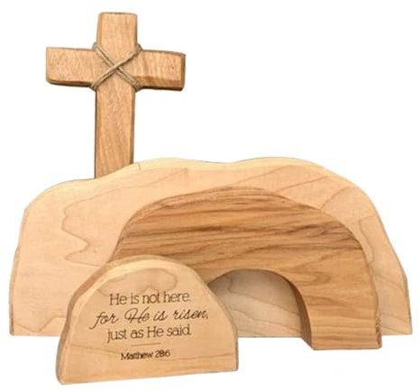 Scena Di Pasqua Della Tomba Vuota - Kit Di Vassoio In Legno Fatto A Mano Rappresentante La Resurrezione, Decorazione Religiosa Artigianale per Casa E Chiesa, Segno Spirituale Cristiano Ispirante | Set
