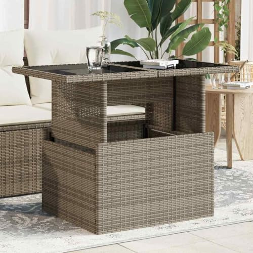 Owoxanthellate Table de jardin pliable extensible 100 x 55 x 73 cm en rotin synthétique avec plateau en verre gris résistant aux intempéries pour balcon, terrasse, camping