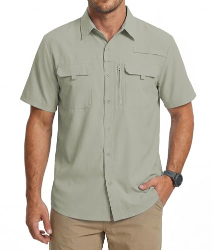 Camisa Hombre Outdoor UPF 50+ Manga Corta Senderismo Pesca Secado Rápido