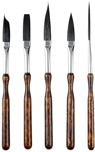 Artists Paint Brushes Set of 5, Fine Detail Brushes for Professional Artwork, Thin Angled Brushes for Watercolour and Acrylic Painting, Portable Drawing Tools for Miniature Models and Calligraphy