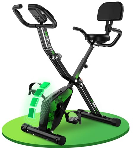 Velo D Appartement, 3 en 1 Silencieux Vélo D'Appartement Pliable avec Résistance Magnétique 10 Niveaux, Écran LCD et Pouls, Bande de Résistance, Siège Confortable