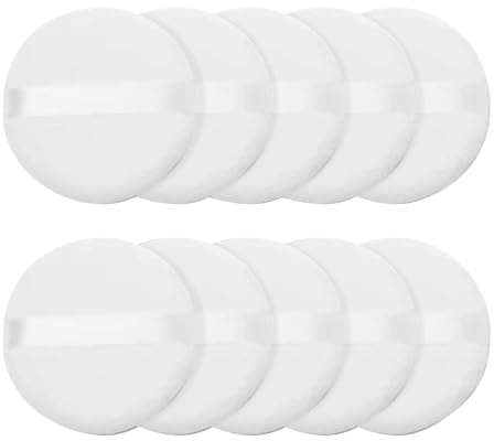 10 Pcs Powder Puff for Powder Foundation Body Powder and Loose Powder, 3.15 Inch Soft Cotton Smooth Apply Facial and Body Powder Puff with Ribbon Band Handle - White