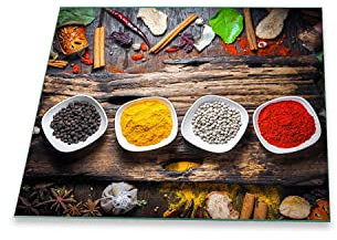 Herdabdeckplatte Abdeckung Ceranfeld Abdeckplatte Schneidebrett 1-Teilig 60x52 Gewürze Mehrfarbig Spritzschutz Glasplatte Ceranfeldabdeckung Schutz Herdschutz Sicherheitsglas Glasschneidebrett