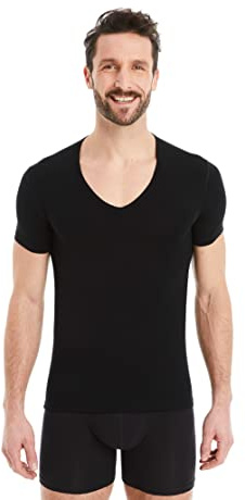 FINN Business Unterhemd Herren Kurzarm mit V-Ausschnitt - Unterziehshirt Männer aus original Lenzing® Modal Stoff - Das perfekte T-Shirt unter Hemd und Anzug Schwarz XL