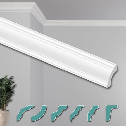HEXIMO Corniches de Plafond Modernes en Polystyrène XPS Blanc, 2 Mètres Moulures en Polystyrène Moulures Décoratives Angles (20 mètres ZG12)