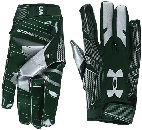Under Armour Gants de Football F8 pour Homme, Vert forêt, argenté métallisé, Taille L