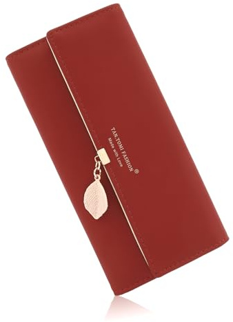 CALIYO Geldbeutel Damen aus glattem und weichem Synthetisches Leder Geldbörse Damen groß und im Langformat Portemonnaie sehr schöne Farben mit vielen Fächern und Handyfach (Bordeaux).