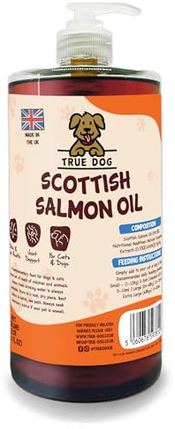 True Dog Scottish Salmon Oil for Dogs (1L) Omega 3 Fish Oil in Pump Dispenser for Healthy Coat, Joint Support and Immune System, Suitable for All Breeds and Sizes - Natural Pet Supplements