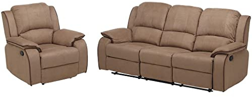 Vente-unique - Canapé 3 Places et Un Fauteuil Relax en Microfibre Hernani - Taupe