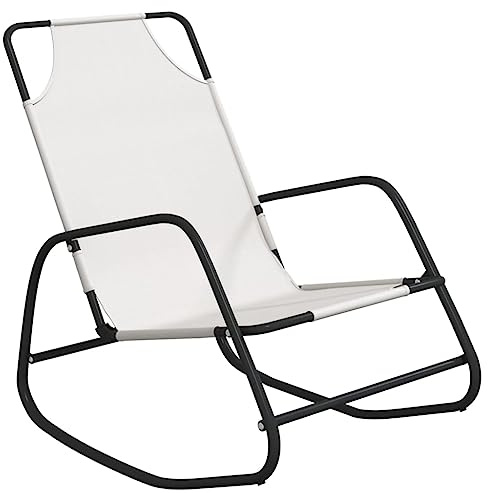 vidaXL Tumbona Mecedora Reclinable Hamaca Cama de Salón Diván Asiento Jardín Patio Terraza Balcón Muebles Exterior de Acero y Textilene Color Crema