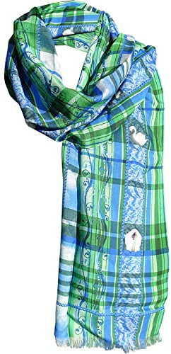 Alexandra Maxa Traditionell halsduk – design rutig med djurmotiv – Österriksdesign, mode och traditionell kostym, jakt, hare, hjort, fjäril, nyckelpiga sicklein, svan, djur från Österrike, Svan – blå,