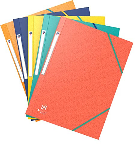 OXFORD Bicolor Recyc+ 5 Pochettes Cartonnées 3 Rabats A4 avec Elastique Couverture Carte Coloris Assortis