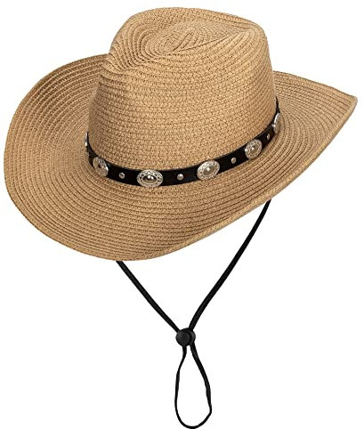 Shapeable Fedora Panama Hat Womens Straw Cowboy Hat Floppy Beach Sun Hat Wide Birm, Khaki-1, Medium