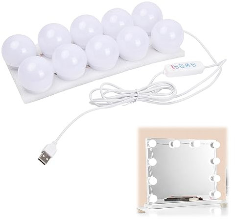 Pagezol Vanity Mirror Lights Kits, 10 Bulbs Hollywood Style LED Makeup Lights with USB Cable, 3 Colour Changing & 9-Level Brightness, Make up Light for Dressing Table Room, Bathroom, Bedroom