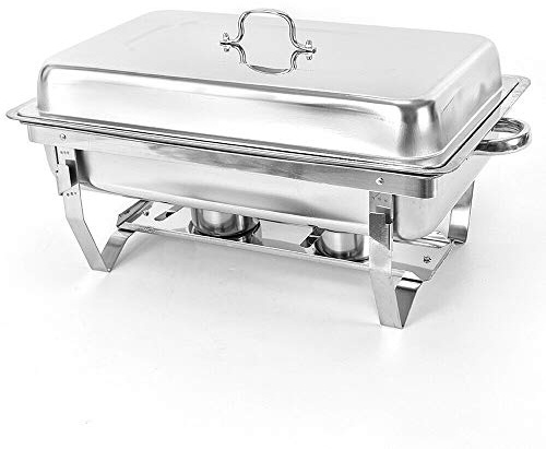 JINPRDAMZ Chafing Dish, 9L Stainless Steel Warming Container, Large Food Warmer with Folding Stand, 2 x Fuel Paste Containers and Food Pan, for Catering, Buffet and Party