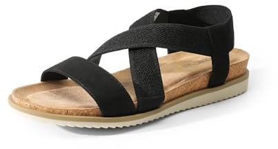 DREAM PAIRS Damen-Espadrilles mit offener Zehenpartie, Elegante Plateau-Sandalen zum Hineinschlüpfen, elastische Knöchelriemen, Keilabsatz-Sandalen,Size 38,Schwarz-Wildleder,SDPW2414W