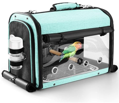 SUERTREE Borsa da viaggio per uccelli con supporto, zaino leggero per pappagallo, borsa da viaggio portatile per uccelli, gabbia da viaggio trasparente traspirante per animali domestici, verde