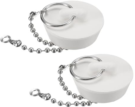 QUARKZMAN 2pz Tappi in Gomma per Vasca Bagno 1-1/4 Tappo per Scarico Lavandino Cucina, Tappo per Scarico Bagno con Anello di Trazione e Catena 15, Bianco