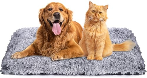 BBLTIFF Panier pour Chien, Panier Chien Lavable avec Base Antidérapante, 65x50x7cm, Convient Aux Chiens de Petite et Moyenne Taille, Longue Peluche (Gris Dégradé)