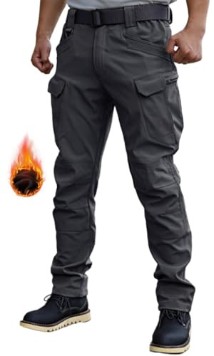 WINKEEY Pantalon de Travail Homme Pantalon Tactique Doublé en Polaire Softshell Imperméable Coupe-Vent, Noir Polaire S