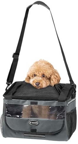 Navaris Hundekorb Fahrrad vorne - Hundefahrradkorb vorn - Fahrradkorb Hund - Für Hunde bis zu 10 kg - Praktische Zusatztaschen - Fahrradkorb Lenker mit Trageriemen - Grau