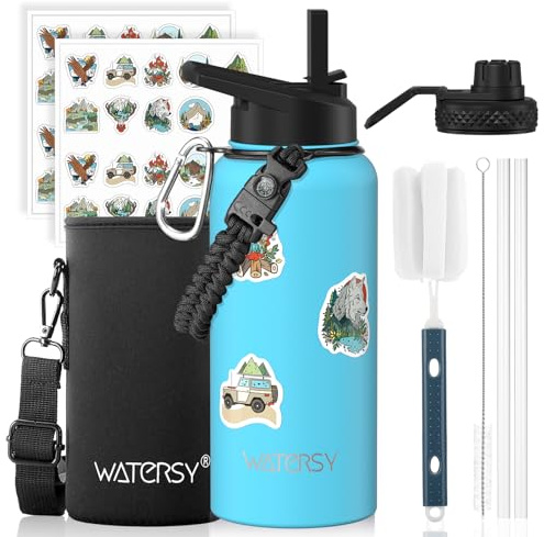 32oz Insulated Water Bottle (Cold for 48 Hrs),BPA Free&Leak Proof,Stainless Steel Water Flask,Water Jug with Straw Spout Lids for Gym,Hiking,Travel,Sky Blue