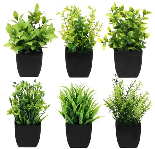 Royouzi 6 Piante Artificiali, Piccole Mini Piante Artificiali In Vaso, Vasi da Fiori Artificiali, Adatte per Arredare Uffici, Camere da Letto, Terrazze, Soggiorni e Bagni (nero)