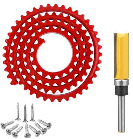 2 Mètres de Chaîne D'engrenage, Gabarit Defonceuse a Bois, Réutilisable et à Pliage Libre, avec Fraise Defonceuse 8mm et 10 Vis, au Travail du Bois pour Réaliser des Formes Complexes (Rot)