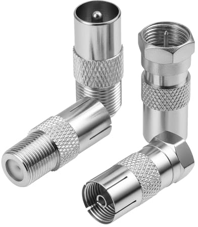 Pence & Moon Collective 4 Pcs F Type to Coax Adapter Kit for Satellite, Antenna, TV Aerial Adapter, Compatible with TV, Router, Modem, Satellite Receiver, Audio/Video Equipment