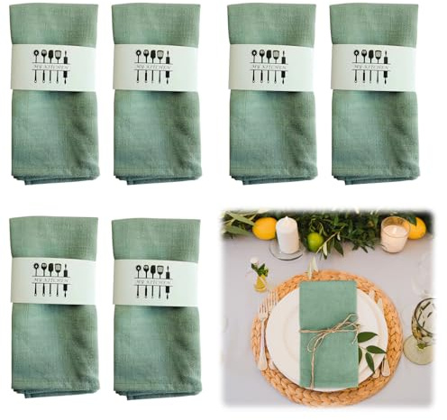 Yuragim Tovaglioli di stoffa in lino, confezione da 6 tovaglioli quadrati, colore verde salvia, 40 x 40 cm, decorazione da tavolo, tovaglioli, in tessuto, lavabile, per Natale, matrimonio, compleanno
