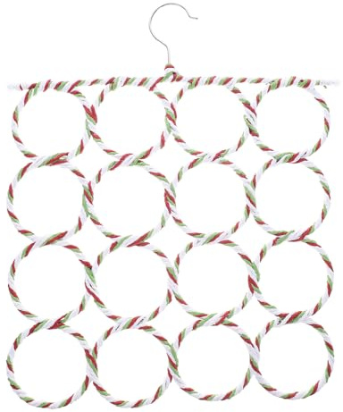 Toyvian Porte-Écharpes Pliable 16 Anneaux en Rotin Tressé Cintres Multifonctionnels pour Foulards Cravates et Ceintures Organisateur de Rangement Suspendu pour Placard et Armoire