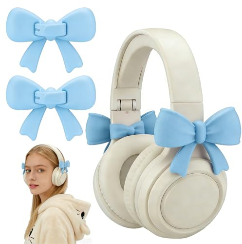 3D Bows Decor for Headphones, 2 Pack Headphone Accessories Cute, Playful Silicone Headphone Accessory, Bow for Headphones Clip Decor Attachment for Women (Blue)