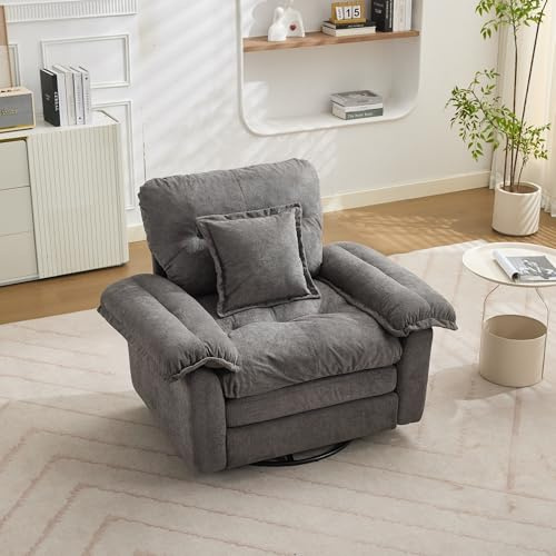 Sillón giratorio para TV, de chenilla, giratorio 360°, de gran tamaño, para lectura, cómoda silla acento con cojín de apoyo, muebles tapizados, sofá individual para dormitorio, salón (gris)