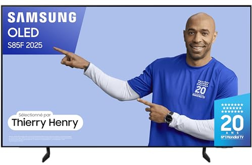 Samsung TV AI 55 Pouces OLED S85F 2025 4K Smart TV, Processeur NQ4 AI Gen2, WiFi, Airplay, HDR, Q-Symphony, OTS Lite, Gaming Hub, Bixby, Knox Security, Suivez Le Sport et Les Matchs de Football en 4K