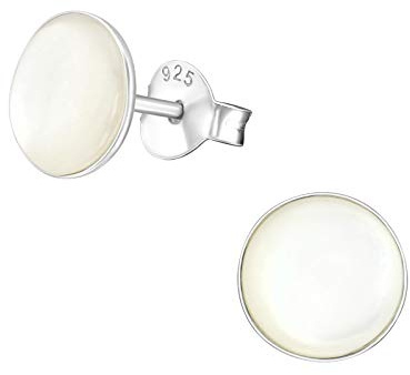 Laimons Frauen Damen-Ohrstecker Ohrringe Platte Scheibe rund Weiß 7mm Sterling Silber 925