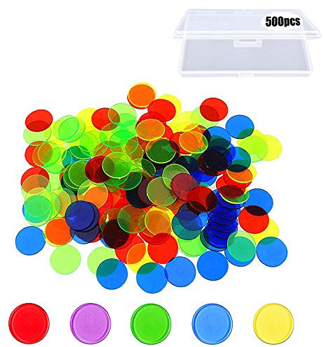 Chostky 500 stücke Bingo Chips, Kunststoff Zähler Zählen Farbige Chips, Transparente Math Game Marker, Zählen & Math Spielzeug mit Einer aufbewahrungsbox (19mm)